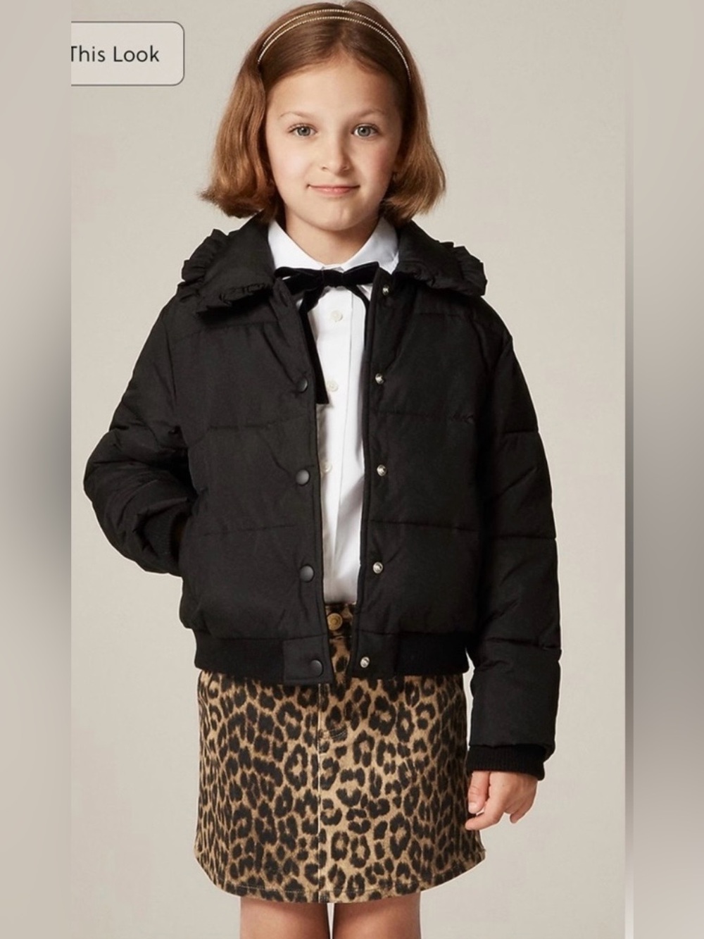 J.Crew Girls' ruffle-collar puffer jacket with PrimaLoft® in black